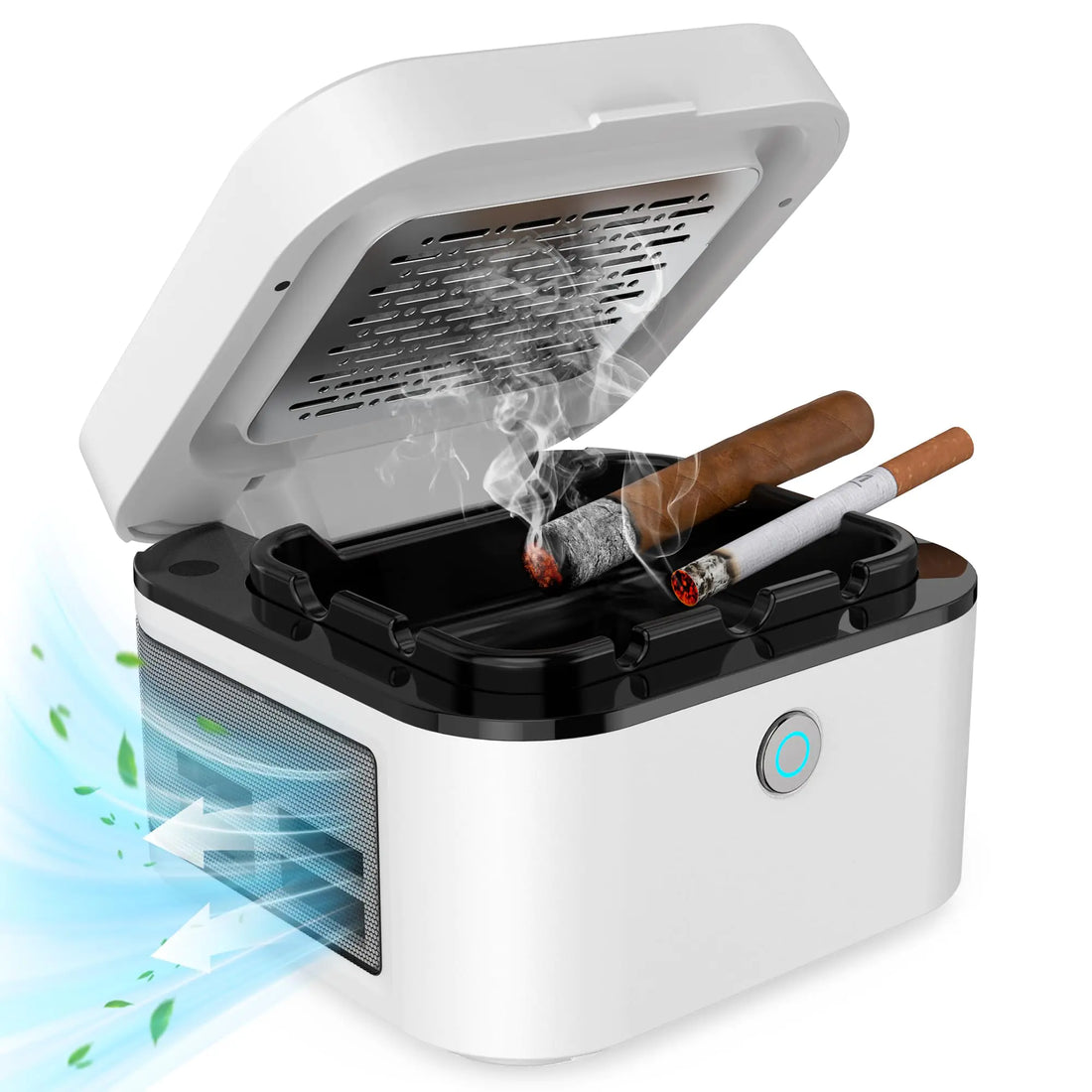 2 in 1 Air Purifier Multifunctional Smokeless Ashtray for Cigarette Smoker HEPA Filter Reduce Smoke USB Rechargeable Smoke Ashtray for Home Office Car(White)
